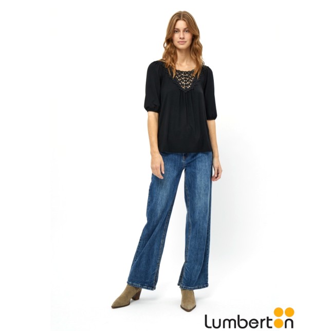 Camiseta Viscosa Negra Cuello Cenefa...