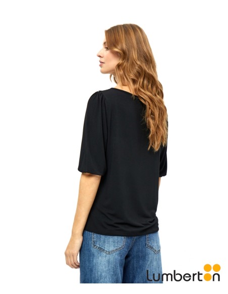 Camiseta Viscosa Negra Cuello Cenefa Hilo AUGUSTA