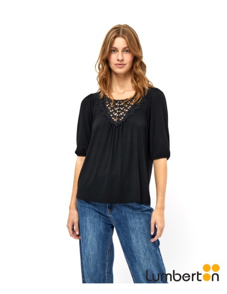 Camiseta Viscosa Negra Cuello Cenefa Hilo AUGUSTA