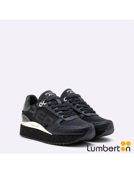Zapatilla negra detalles dorados 6301345 REPLAY