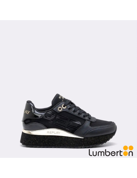 Zapatilla negra detalles dorados 6301345 REPLAY