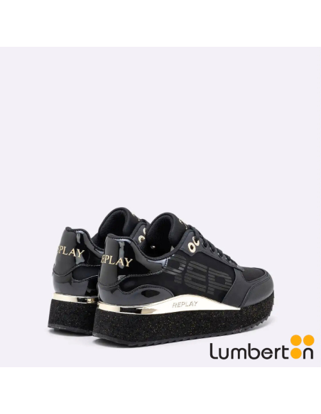 Zapatilla negra detalles dorados 6301345 REPLAY
