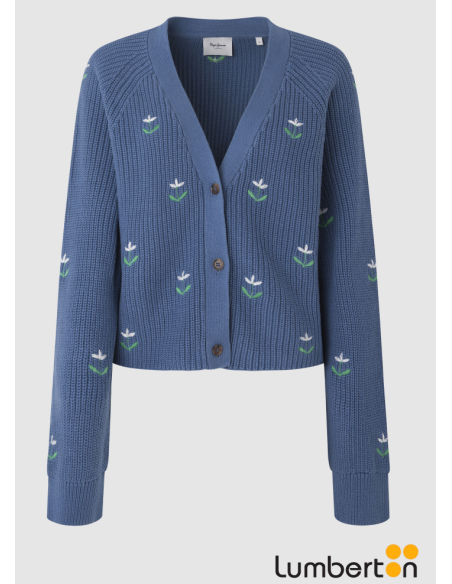 Chaqueta Corta  Azul Bordado FlorGREER