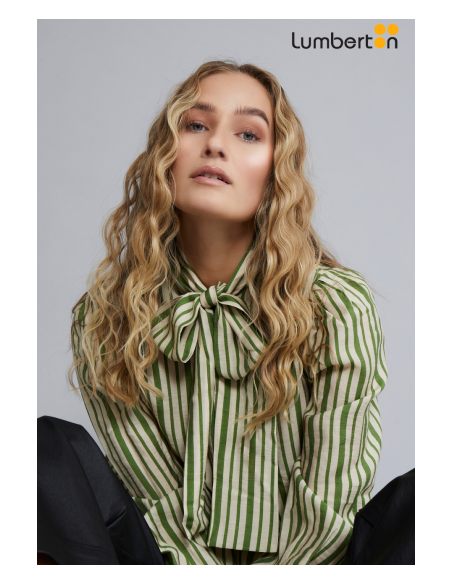 Camisa Rayas Verdes Y Beig Lazo Cuello MultiSADIE