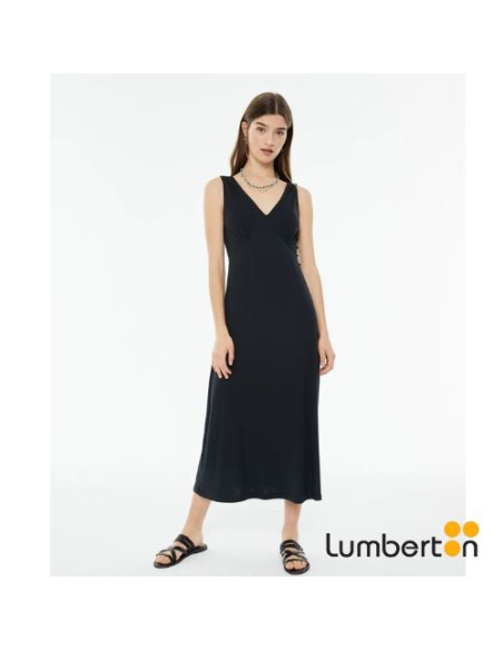 Vestido Largo Evasé Canalé Negro VE320