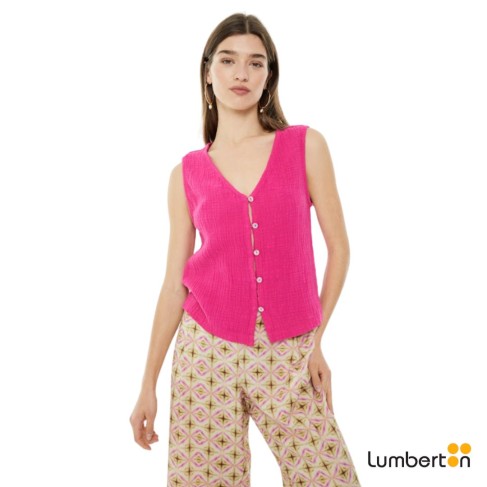 Top Tirante Botones Fucsia...