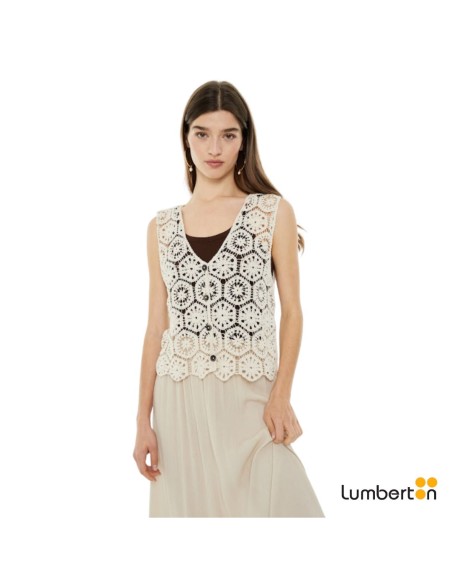 Chaleco Crochet Cierre Botones Crudo TO322