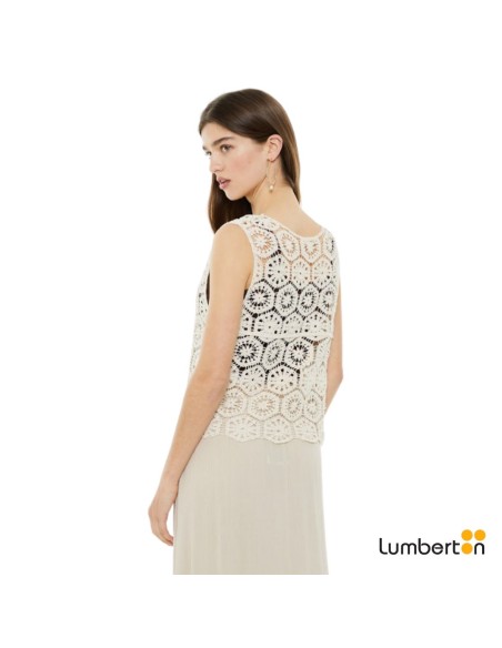 Chaleco Crochet Cierre Botones Crudo TO322
