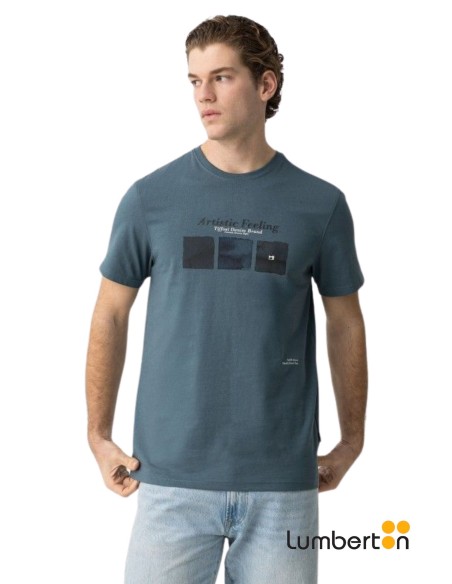 Camiseta M/C Azul Verdoso Estampado FrontalRHYS