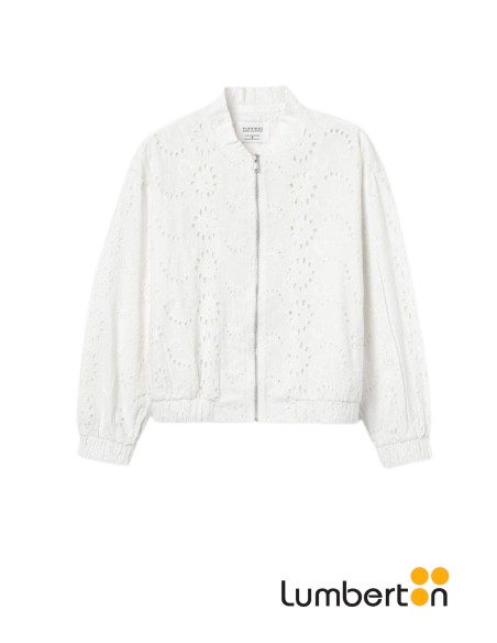 Cazadora cuello mao bordadado calado Blanca MUSSAJACB