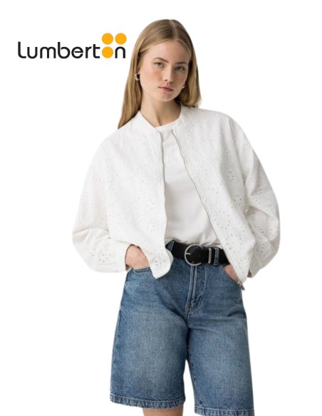 Cazadora cuello mao bordadado calado Blanca MUSSAJACB