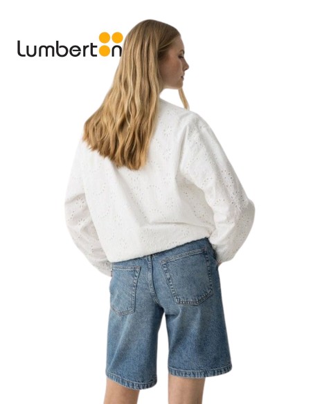 Cazadora cuello mao bordadado calado Blanca MUSSAJACB