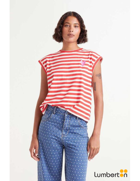 Camiseta Sin Mangas Rayas Rojas 42018